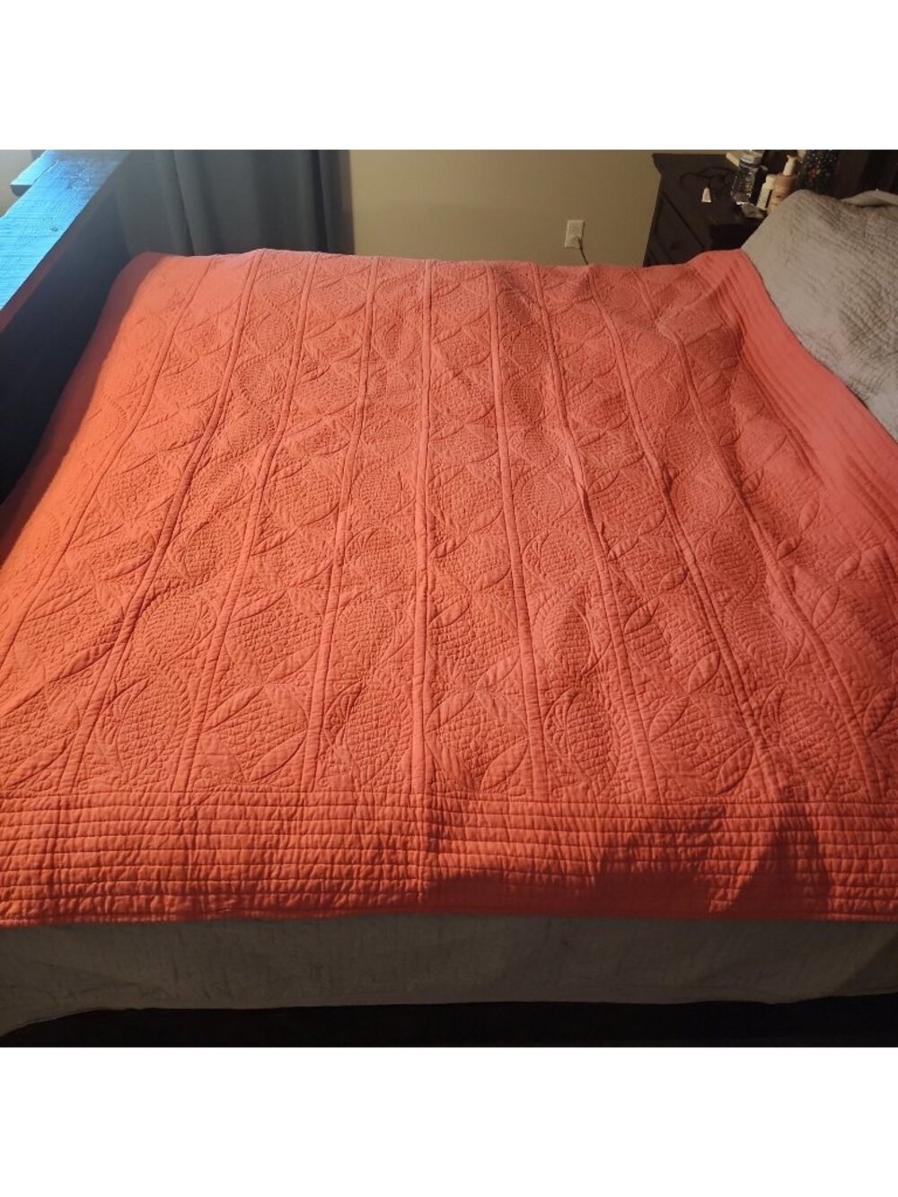 Pottery Barn Quilt 110" X 88" Queen/king Solid Bright Peach Both Sides From 2013